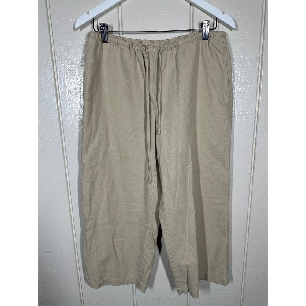 Liz Claiborne Pants Women M Beige Lizwear Linen Blend Cropped Drawstring Casual